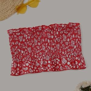 Foral smocked frill bandeau bikini top (S/4) NWT